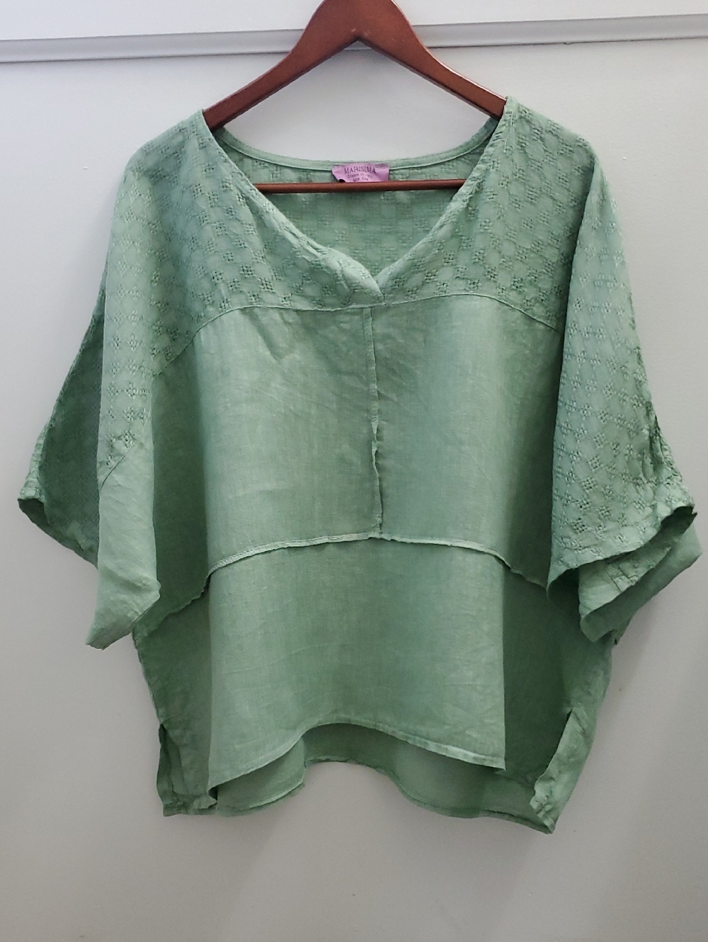Marisima Green Linen Boxy Top One Size Made In Italy